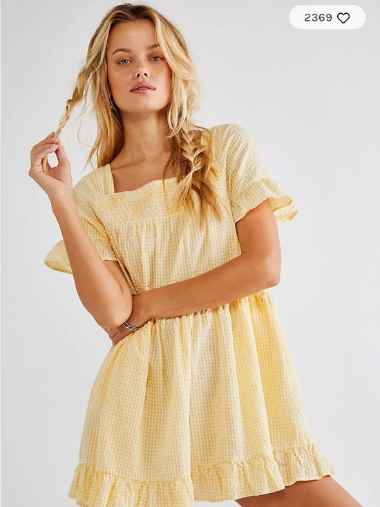 Free People Dresses & Skirts - Free People Gingham Sadie Smock Tunic Mini Dress - Yellow Women size medium